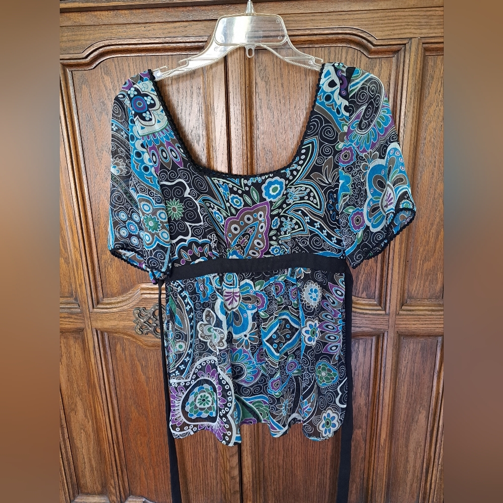 Elegant Paisley Blouse - Blue and Black